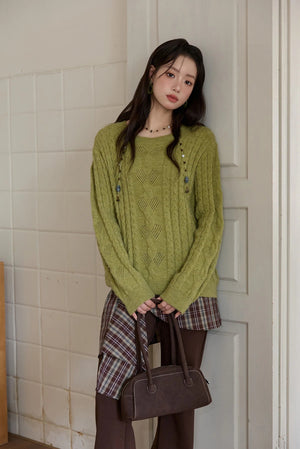 VILZSTUDIOS Luxurious Retro Green Knitted Sweater