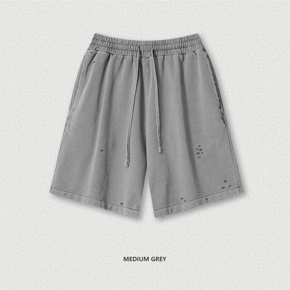 VILZSTUDIOS Retro Distressed Drawstring Cotton Shorts