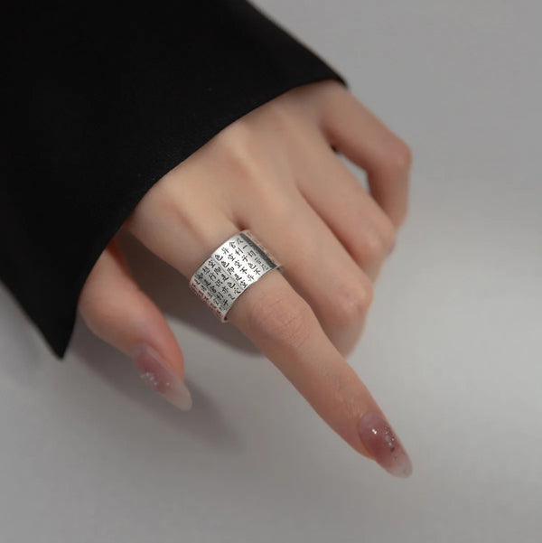 Chinese Punk Wide Scripture Finger Ring