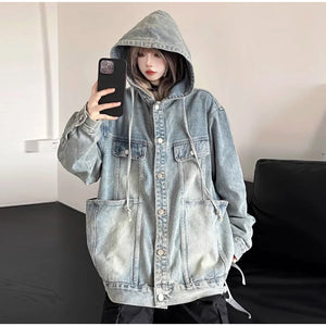 VILZSTUDIOS Vintage Washed Denim Hooded Jacket