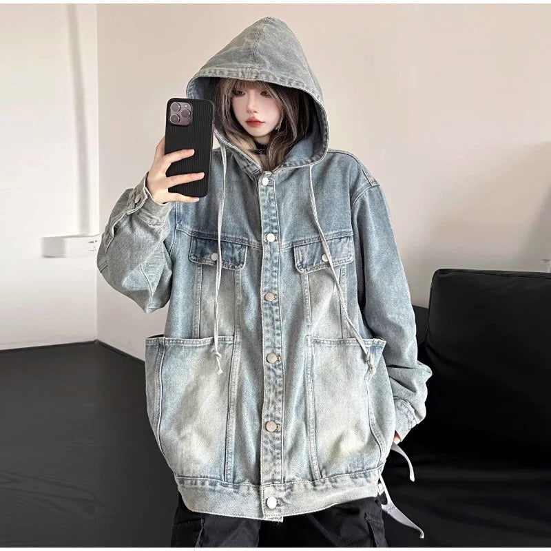 VILZSTUDIOS Vintage Washed Denim Hooded Jacket
