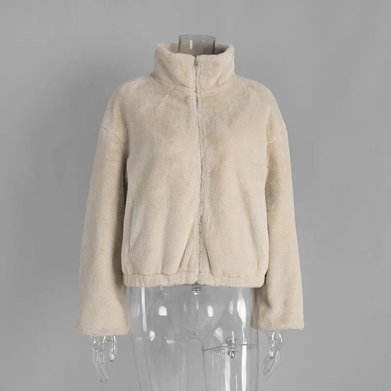 VILZSTUDIOS Plush Zipper Faux Fur Jacket