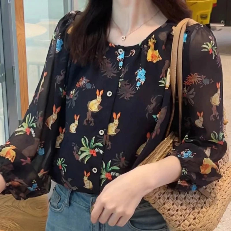 VILZSTUDIOS Chic Floral Long Sleeve Women Blouse