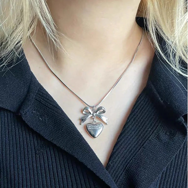 Ribbon Knot Heart Pendant Necklace