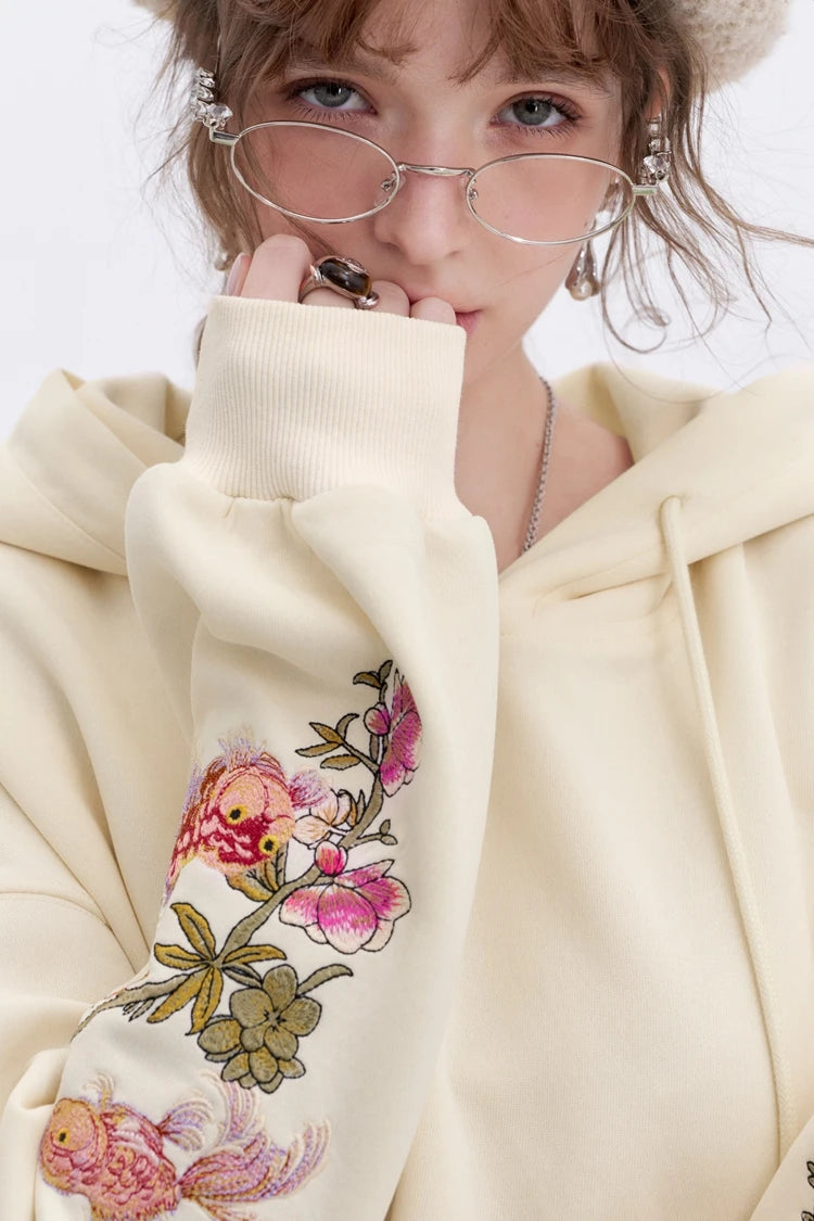 VILZSTUDIOS Lucky Koi Embroidered Loose Hoodie