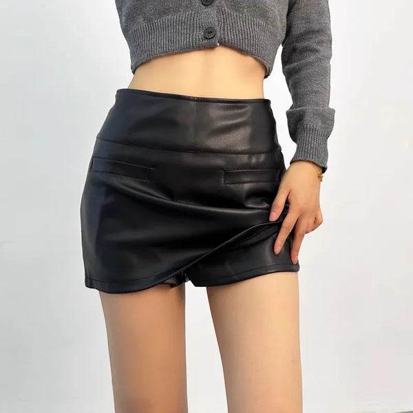 Elegant Black Leather Mini Skirts Women