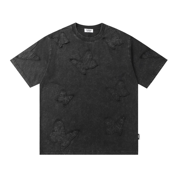 Vintage Washed Butterfly Applique T-Shirt