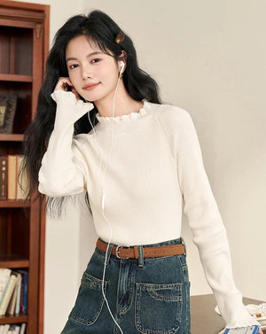 VILZSTUDIOS Apricot Crochet Round Neck Sweater