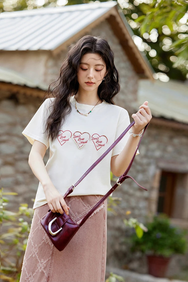 VILZSTUDIOS Casual Heart Print T-Shirt