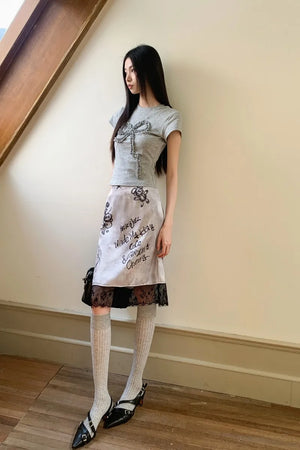 VILZSTUDIOS High Waist Lace Up Graffiti Skirt