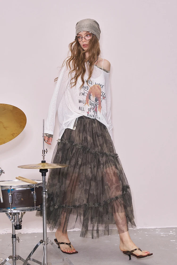 VILZSTUDIOS Cool White Printed Long Sleeve Top
