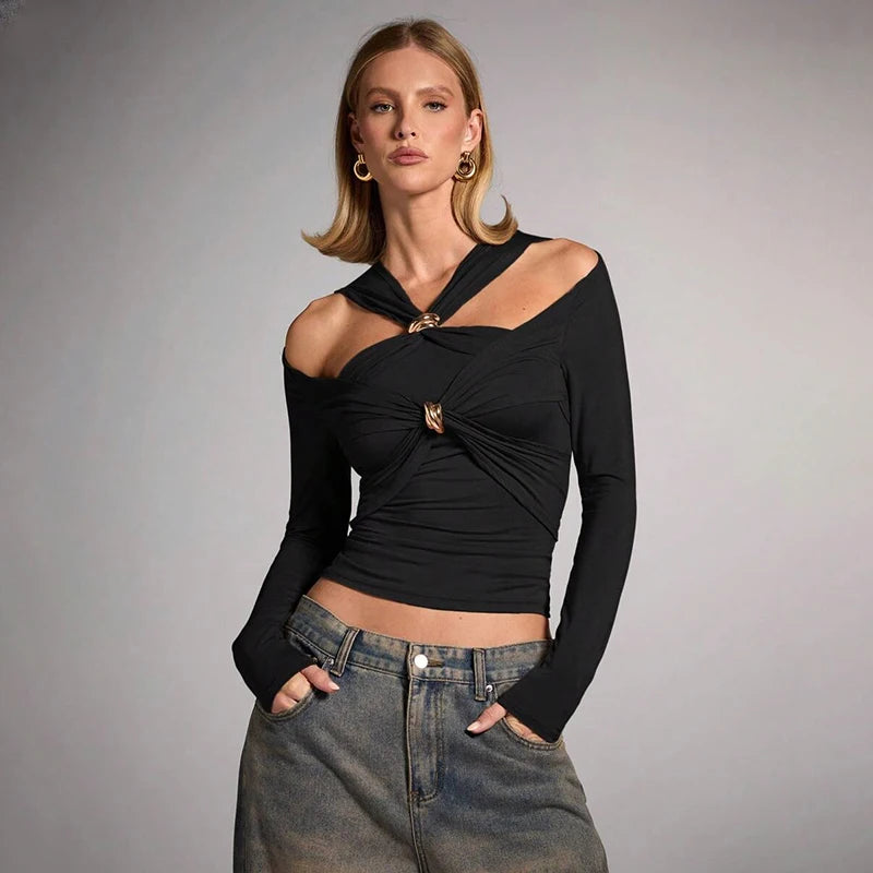 VILZSTUDIOS Sexy Slim Cut Out Long Sleeve Top