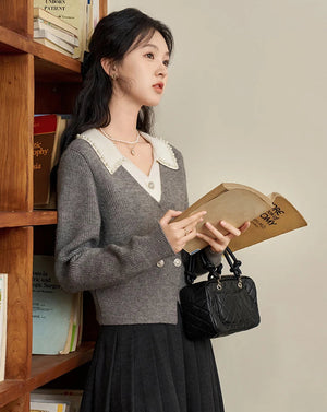 VILZSTUDIOS Gray Beaded Knitted Cardigan