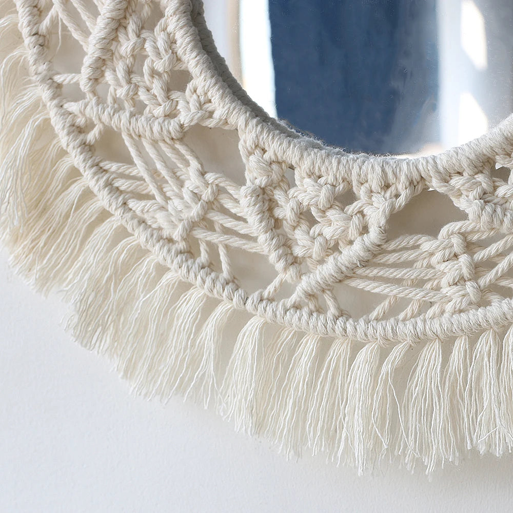 VILZSTUDIOS Boho Macrame Wall Mirror Home Decor Decorative Mirrors Aesthetic Room Decor Wall Mirrors for Living Room Bathroom Decoration