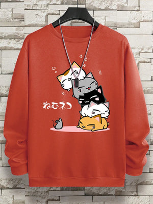 VILZSTUDIOS Cute Sleepy Stacked Cats Sweater