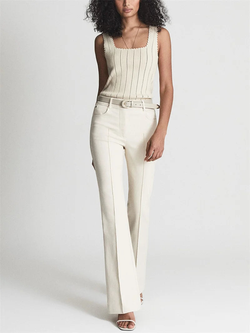 VILZSTUDIOS Hollow Out Lace Trim Knit Tank Top