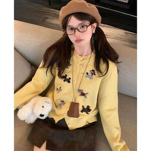 VILZSTUDIOS Soft Knitted Dog Embroidered Cardigan