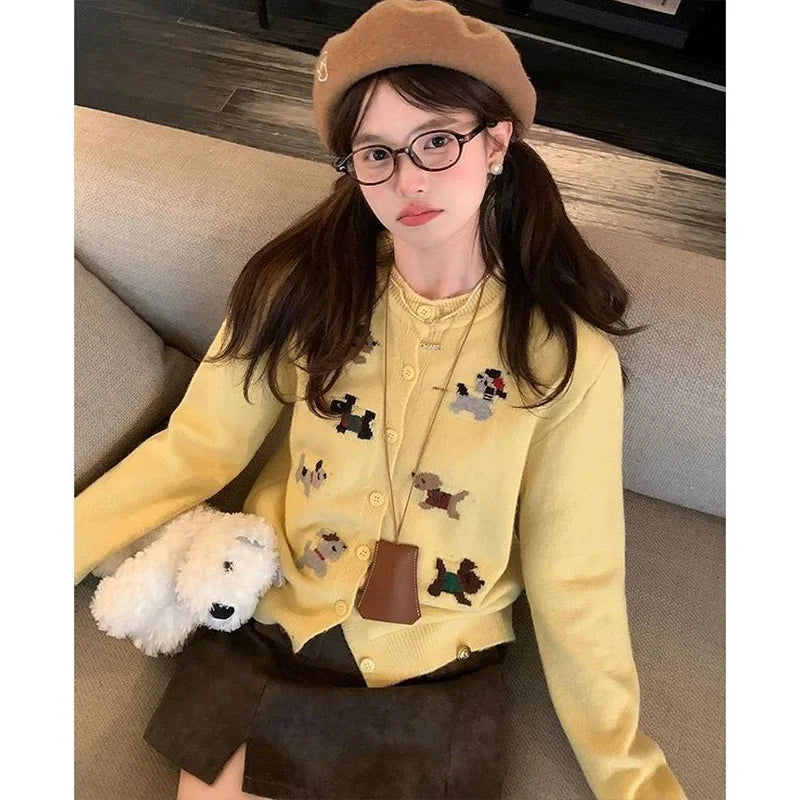 VILZSTUDIOS Soft Knitted Dog Embroidered Cardigan