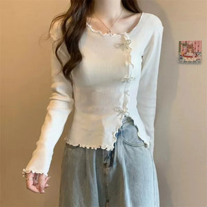 VILZSTUDIOS Irregular Knitted Bow Buttons Sweater