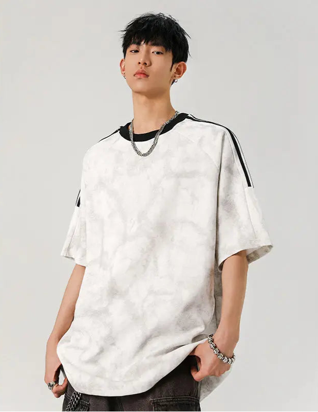 VILZSTUDIOS Retro Tie-Dyed Loose Striped T-Shirt