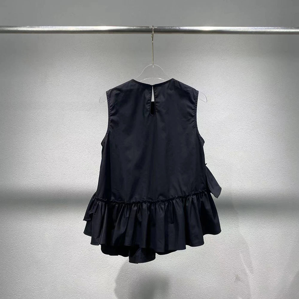 VILZSTUDIOS Elegant Ruffle Cotton Sleeveless T-Shirt