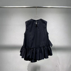 VILZSTUDIOS Elegant Ruffle Cotton Sleeveless T-Shirt