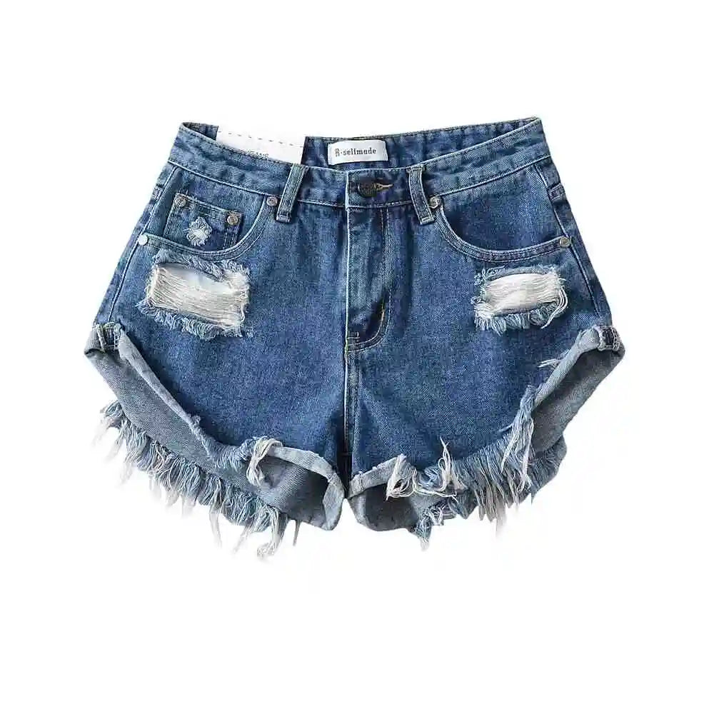 VILZSTUDIOS Casual High Waist Ripped Denim Shorts