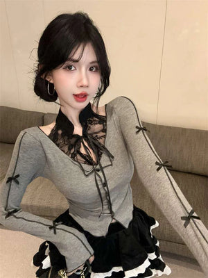 VILZSTUDIOS Bow Decoration Lace Top