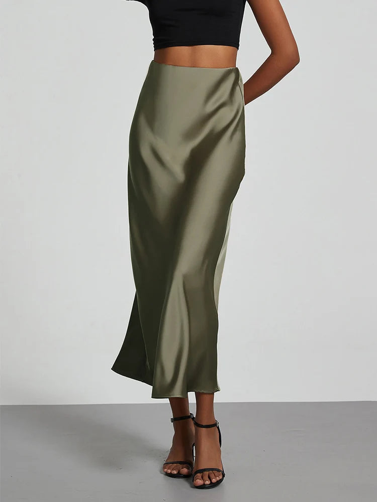 VILZSTUDIOS Elegant Satin High Waist Long Skirt