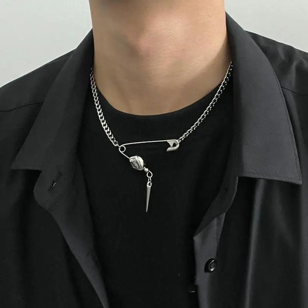 Cool Punk Safety Pin Rivet Pendant Necklace