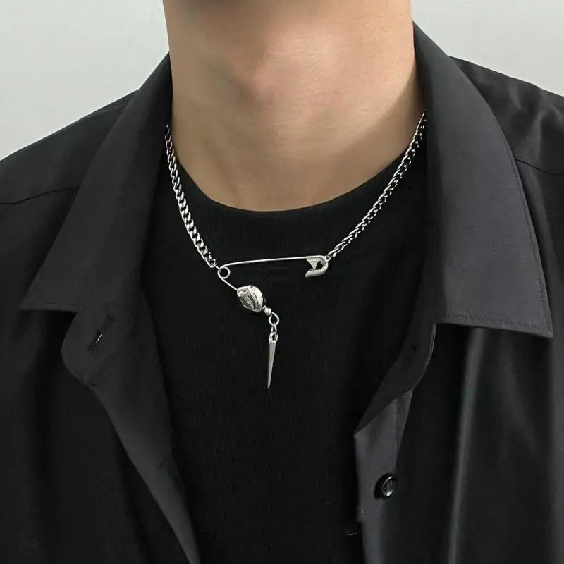 VILZSTUDIOS Cool Punk Safety Pin Rivet Pendant Necklace