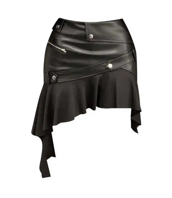 Leather High Waist Ruffled Skirt