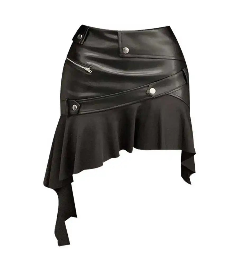 VILZSTUDIOS Leather High Waist Ruffled Skirt