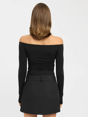 VILZSTUDIOS Black Sexy Off Shoulder Hollow T-Shirt