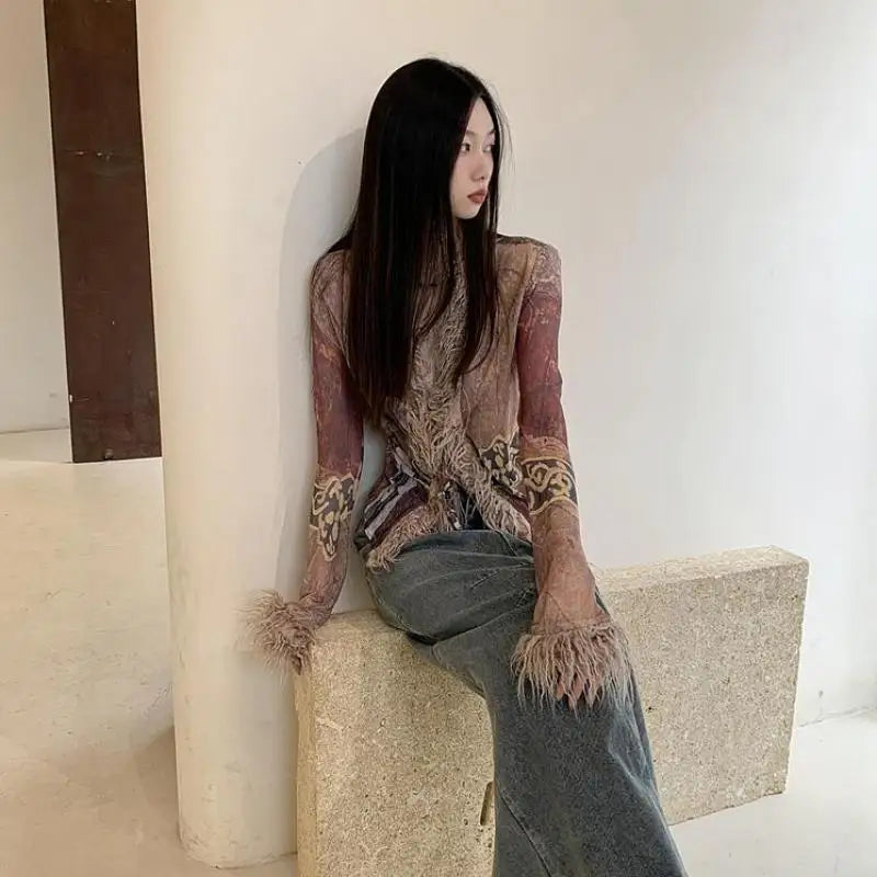 VILZSTUDIOS Indie Folk Tie Dye Mesh Top