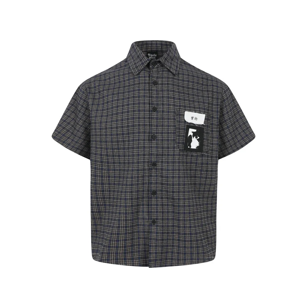 VILZSTUDIOS Retro Graffiti Plaid Short Sleeve Shirt