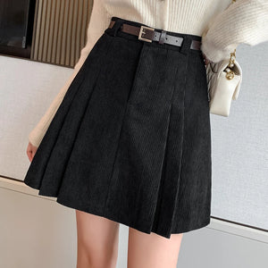 VILZSTUDIOS Pleated High Waist Corduroy Mini Skirt