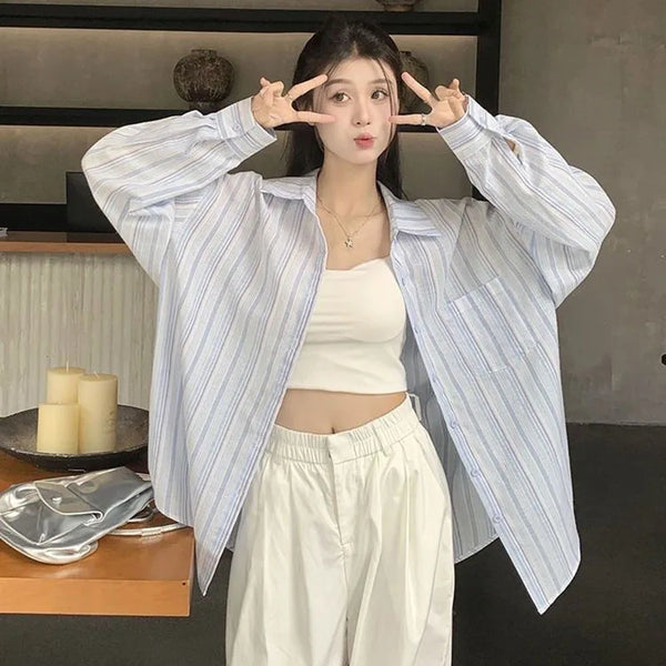 Classic Striped Loose Button Shirt