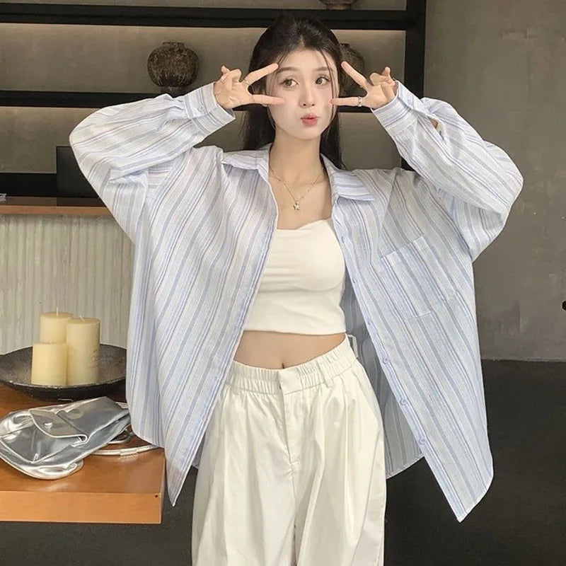 VILZSTUDIOS Classic Striped Loose Button Shirt