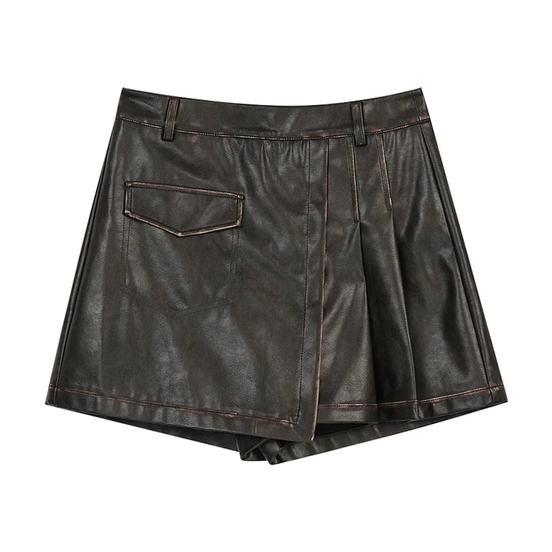 VILZSTUDIOS Chic Elegant Pleated Leather Mini Skirt