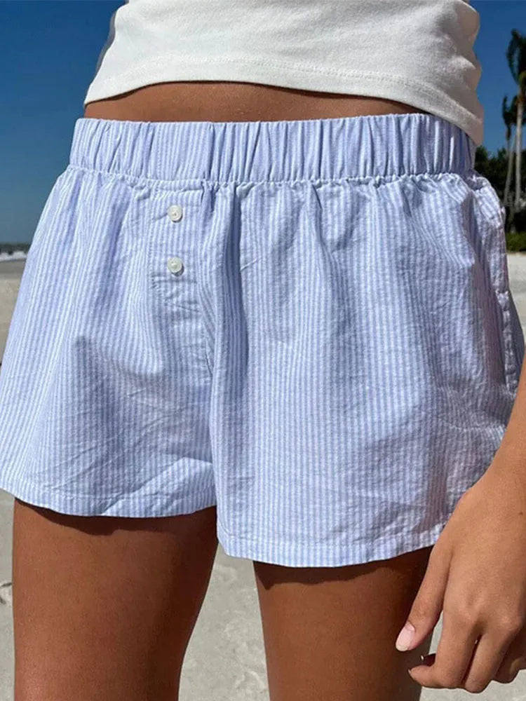 VILZSTUDIOS Chic Striped Elastic Waist Shorts