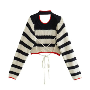 VILZSTUDIOS Backless Striped Knit Sweater