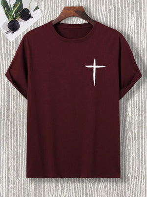 VILZSTUDIOS Oversized Cross Print Loose Summer T-Shirt
