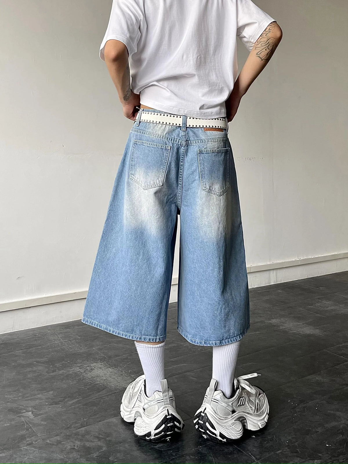 VILZSTUDIOS Vintage Blue Loose Wide Leg Jeans Shorts