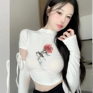 VILZSTUDIOS Rose Print Turtleneck Crop Top