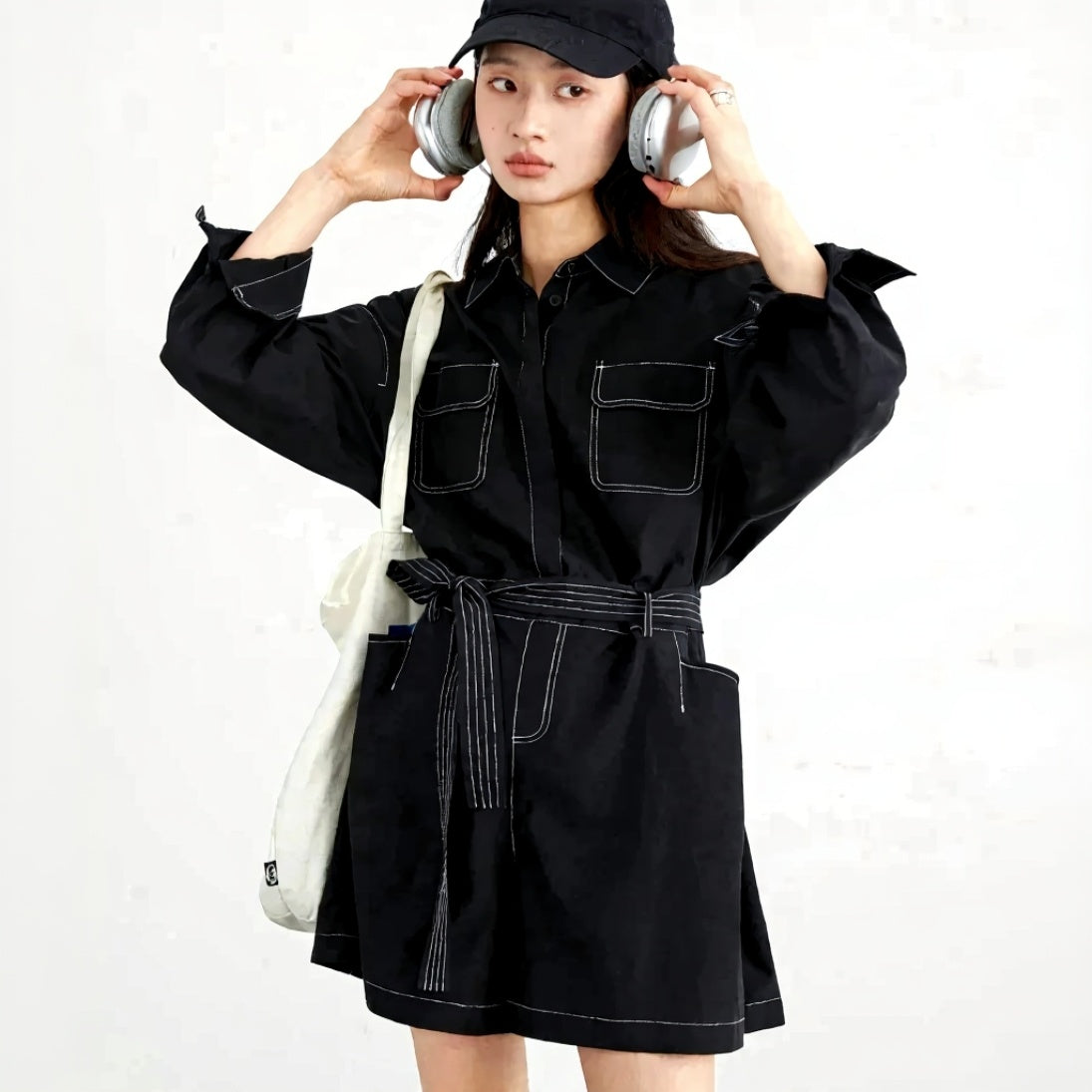 VILZSTUDIOS Black Stitch Casual Jumpsuit