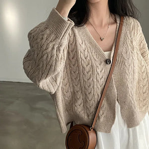 VILZSTUDIOS Retro Twist Knit Cropped Cardigan