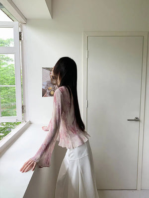 VILZSTUDIOS Pink Pleated Ruffled Blouse