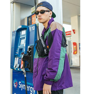 VILZSTUDIOS Retro Color Block Patchwork Windbreaker Jacket