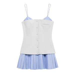 VILZSTUDIOS Chic Striped Pleated Mini Dress